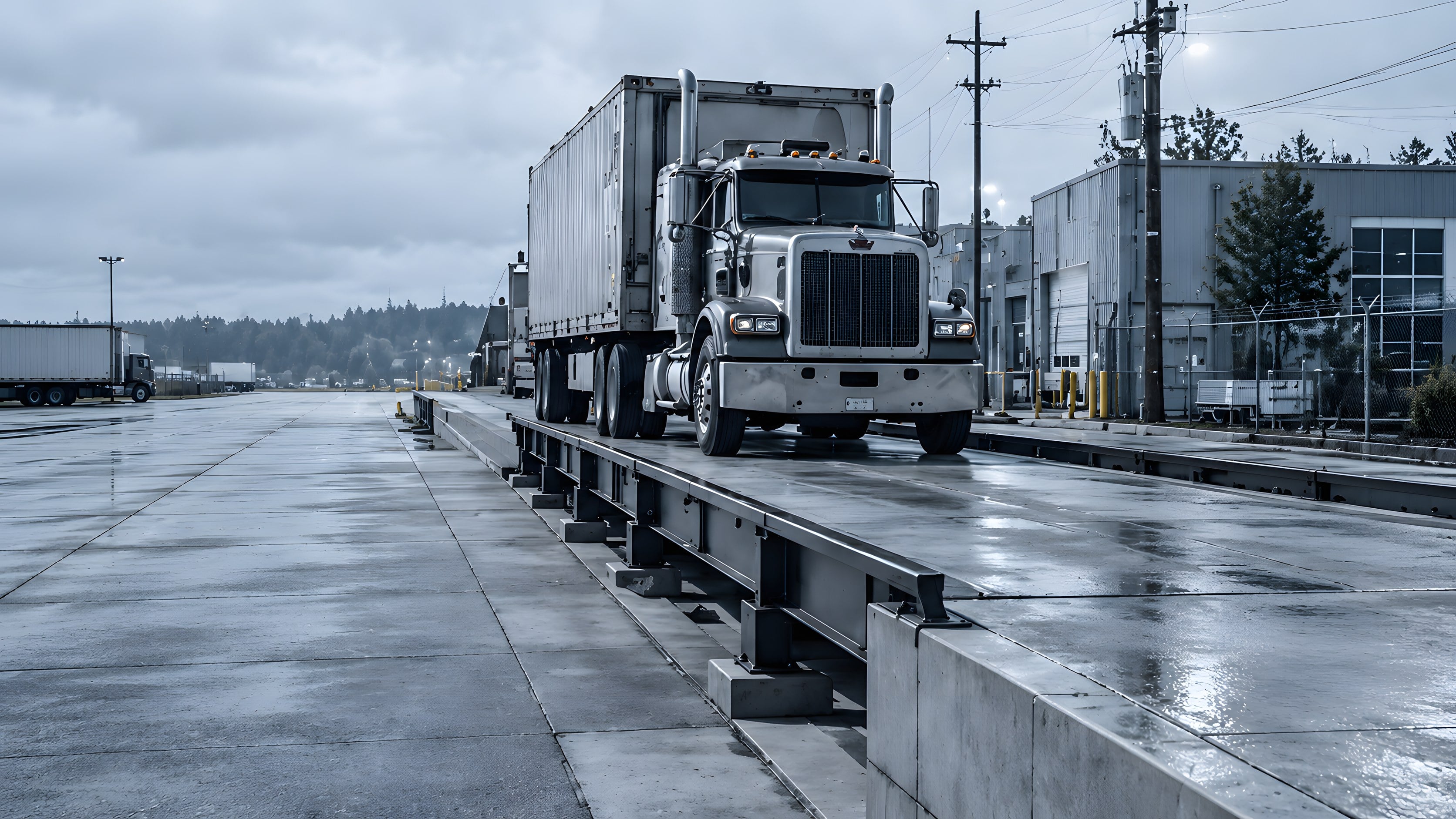 A truck standing on a truck scale in an industrial yard